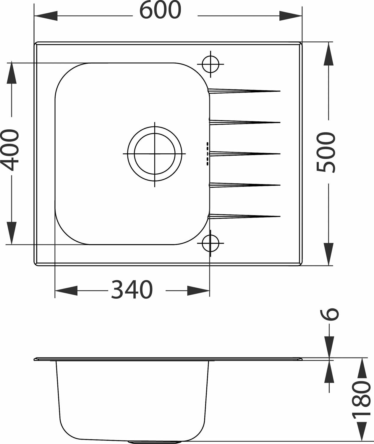 Мойка VITRO 10 RAL9005-90 (черная)600X500 - фотография № 3