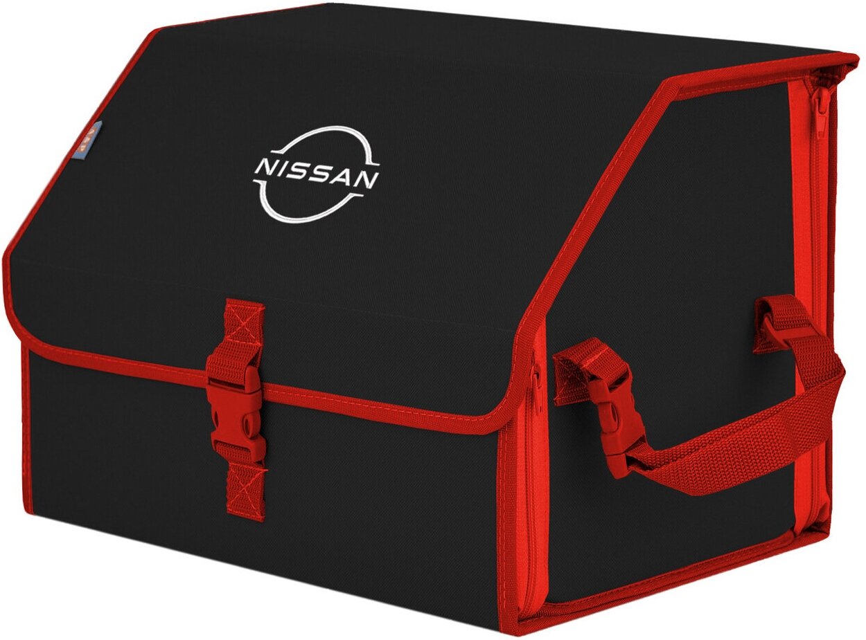 Органайзер-саквояж в багажник "Союз" (размер M). Цвет: черный с красной окантовкой и вышивкой Nissan (Ниссан).