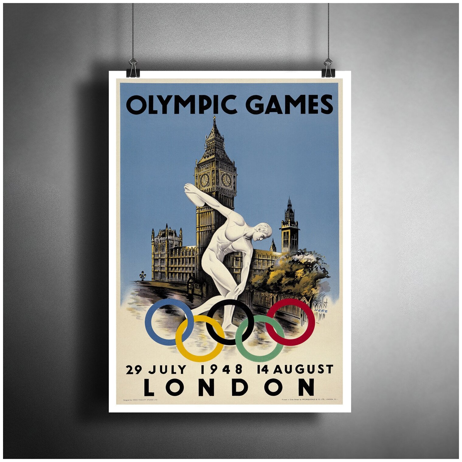 Постер плакат для интерьера "Винтажный постер: Летние Олимпийские игры в Лондоне, 1948 год"/ Декор дома, офиса, комнаты A3 (297 x 420 мм)