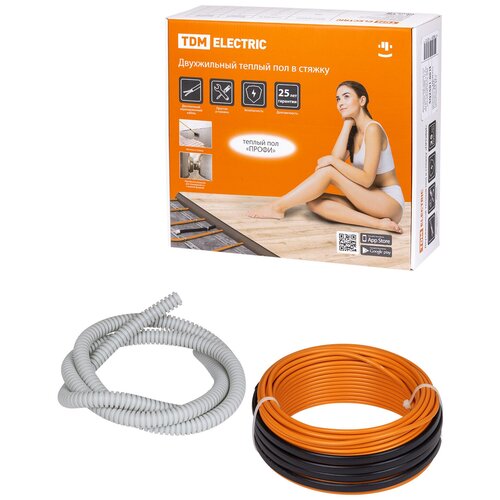 Двухжильный теплый пол в стяжку профи 11 м 200 Вт S укладки 11-17 м TDM SQ2501-0013 1 шт 1858₽