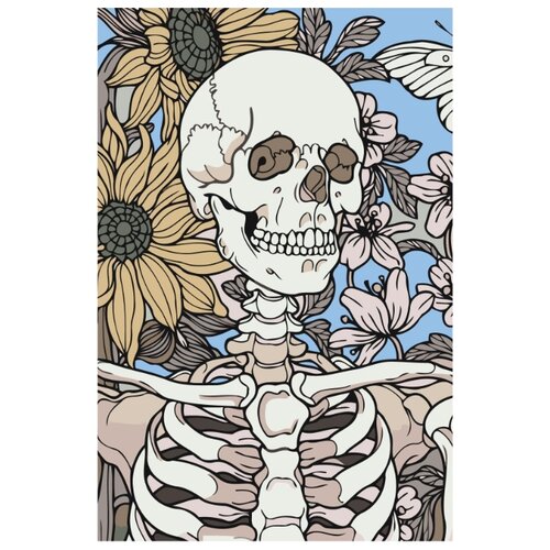 Скелет с цвeтами Раскраска картина по номерам на холсте
