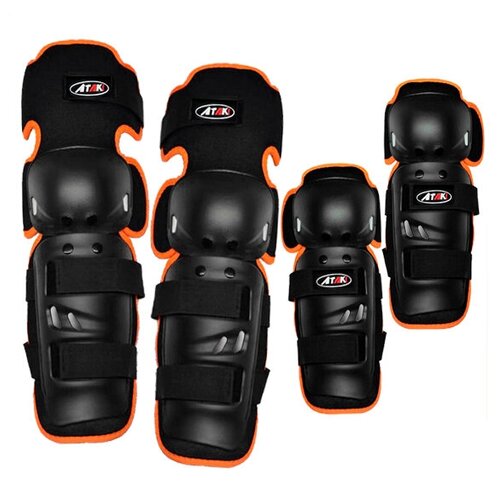 Комплект мотозащита локтя и колена для мотоцикла ATAKI SC610, 4шт. черный-оранжевый