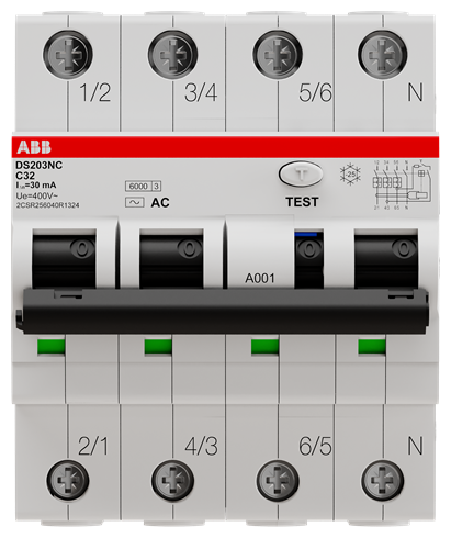 Дифференциальный автомат ABB 4-полюсный DS203NC C32 AC 30мА 6кА