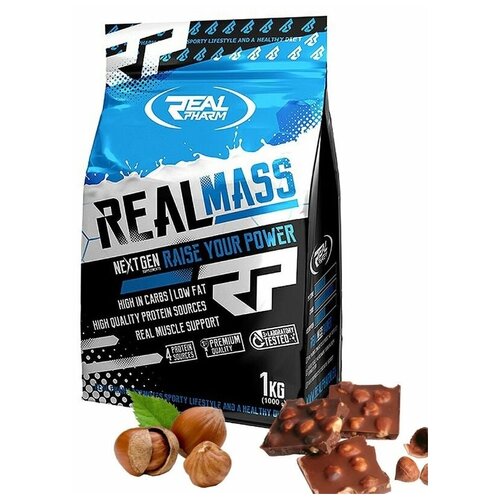 Гейнер Real Pharm, Real Mass, 1кг (Шоколад-Фундук) / Для набора мышечной массы