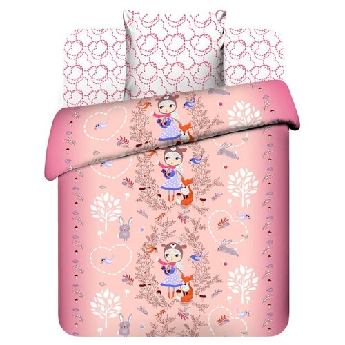 фото Постельное белье 1.5-спальное василек лесная прогулка, бязь розовый/белый