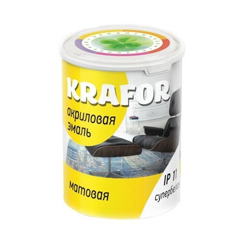 Эмаль универсальная Krafor, акриловая, матовая, 1 кг, супербелая