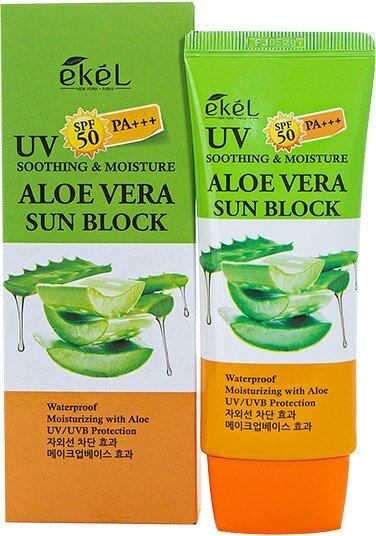 EKEL UV SOOTHING & MOISTURE ALOE VERA SUN BLOCK SPF 50 PA+++ Солнцезащитный крем с алоэ-вера