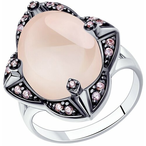 фото Кольцо diamant online, серебро, 925 проба, фианит, кварц, размер 19, розовый
