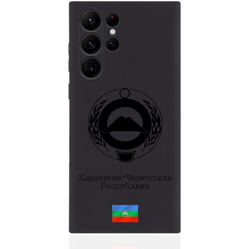 Черный силиконовый чехол SignumCase для Samsung Galaxy S23 Ultra Черный лаковый Герб Карачаево-Черкесской Республики