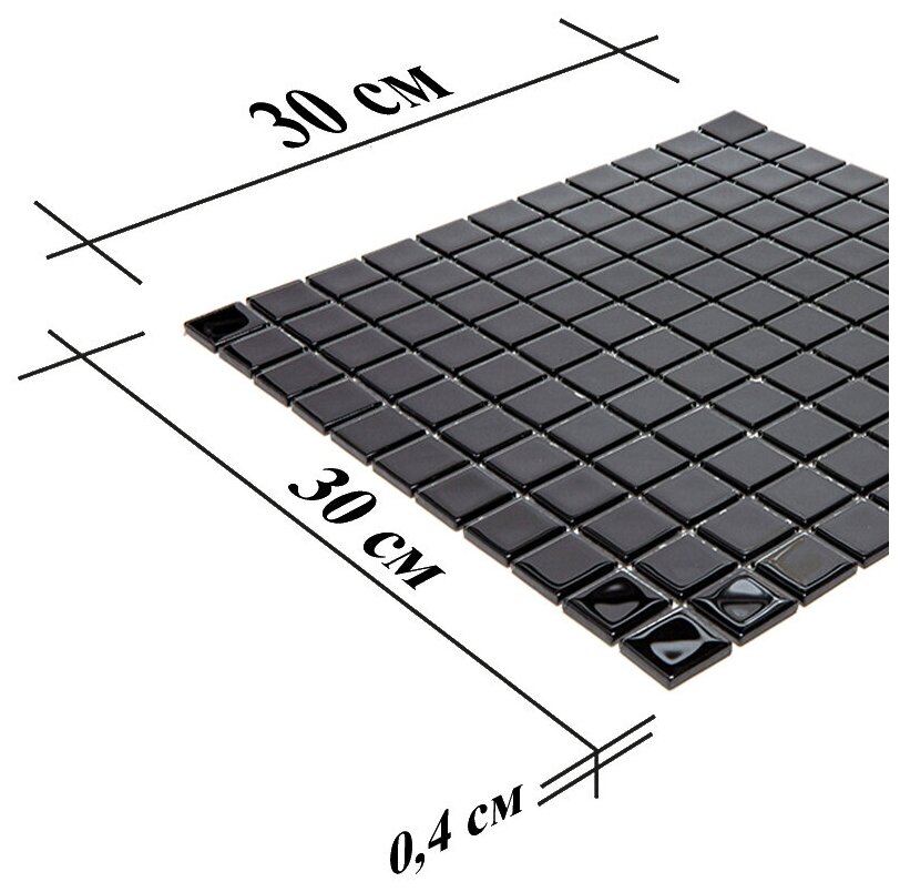 Стеклянная мозаичная плитка черная Natural Mosaic A-091 черный темный квадрат глянцевый