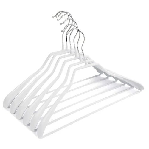 Вешалки-плечики для одежды с перекладиной металлические (обрезиненные), цвет белый, L-39 см, комплект 6 штук