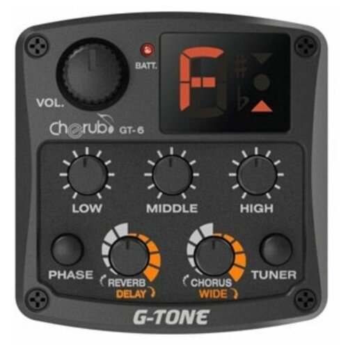 Гитарный эквалайзер цифровой 3-х полосный с тюнером и эффектами, Cherub GT-6 cherub gs 3 звукосниматель