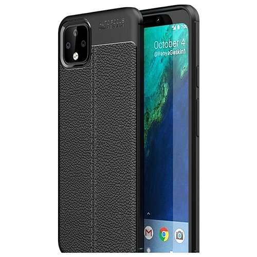 фото Чехол mypads для google pixel 4 из качественного износостойкого силикона с декоративным дизайном под кожу с тиснением черный