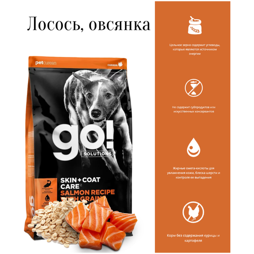 Сухой корм для щенков и собак GO! Skin+Coat, для здоровья кожи и шерсти, при чувствительном пищеварении, лосось, с овощами 1 уп. х 1 шт. х 11.3 кг