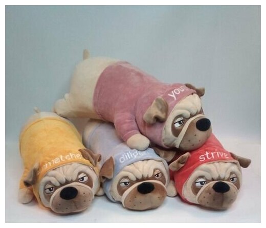 Мягкая игрушка подушка собака / Мопс батон игрушечный в коралловой кофте /70 см