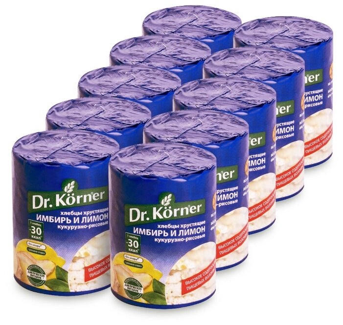 Dr. Korner Имбирь и лимон хлебцы кукурузно – рисовые, 10 шт по 90г