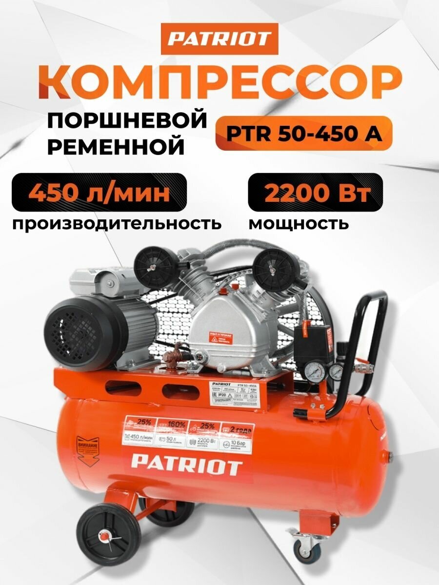 Компрессор масляный PATRIOT PTR 50-450A 50 л 22 кВт