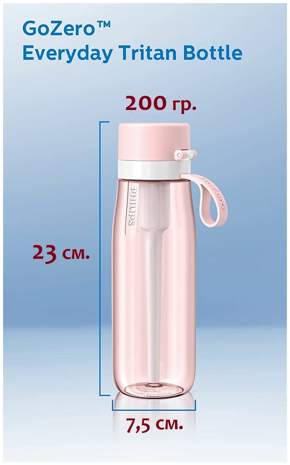 Бутылка Philips со сменным фильтром для активного отдыха 660 мл. Бутылка для фитнеса, ЗОЖ - фотография № 8