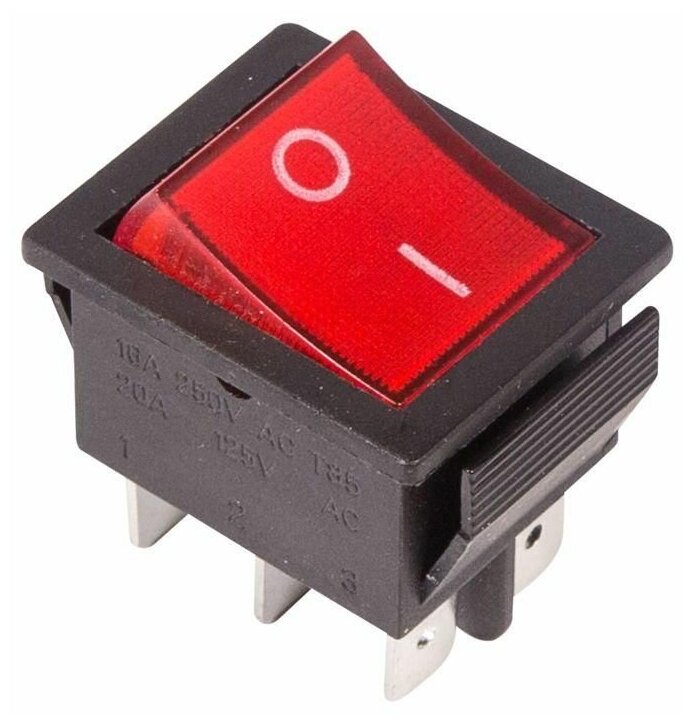 фото Выключатель клавишный Rexant 36-2350-1 250V 15А (6с) ON-ON красный с подсветкой, 1шт