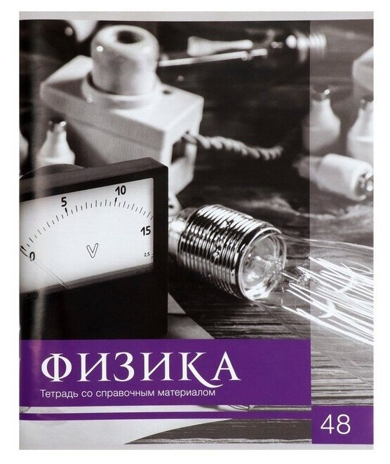 Тетрадь предметная 48 листов в клетку Физика "Чёрное-белое", со справочным материалом, обложка мелованная бумага, блок №2, белизна 75% (серые листы)