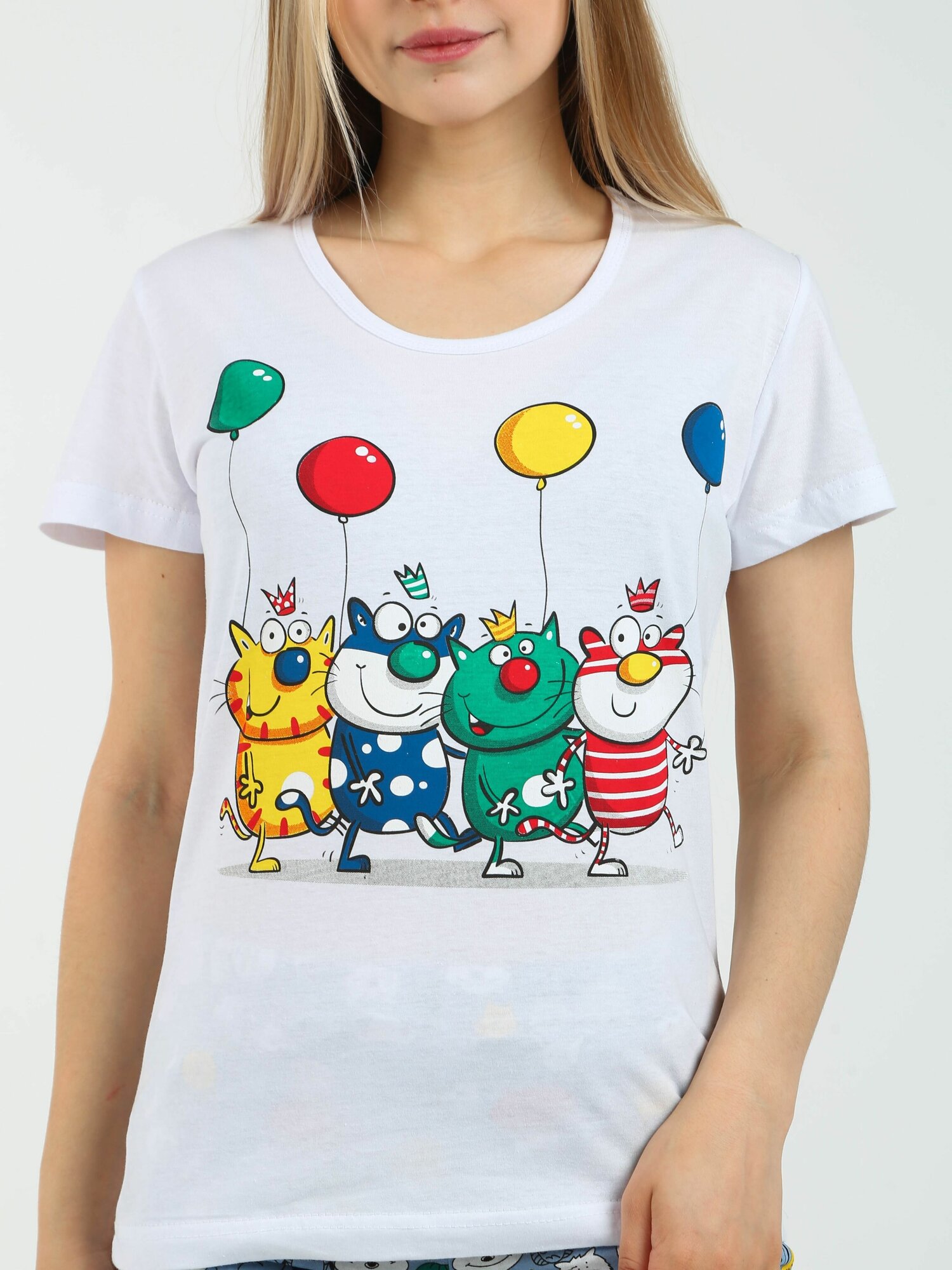 пижама женская Коты с цветными шариками 46р - фотография № 8