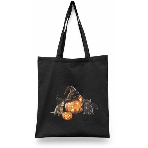 фото Сумка-шоппер унисекс каждому своё "хеллоуин/halloween/тыква" черная