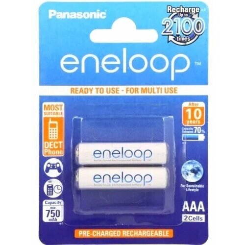 Аккумулятор ААА Eneloop Panasonic BK-4MCDE/2BE HR03-2BL 800мА/ч в блистере 2шт. panasonic eneloop bk 4mcce аккумулятор 750mah aaa dect