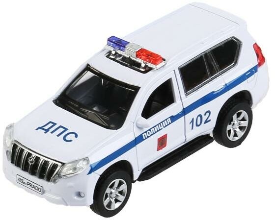 Модель Toyota Prado Полиция белый 12см без света И звука Технопарк металл. инерц. откр. передние двери и багажник