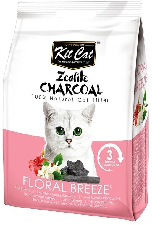 Kit Cat Zeolite Charcoal Floral Breeze цеолитовый комкующийся наполнитель с ароматом цветов - 4 кг - фотография № 3