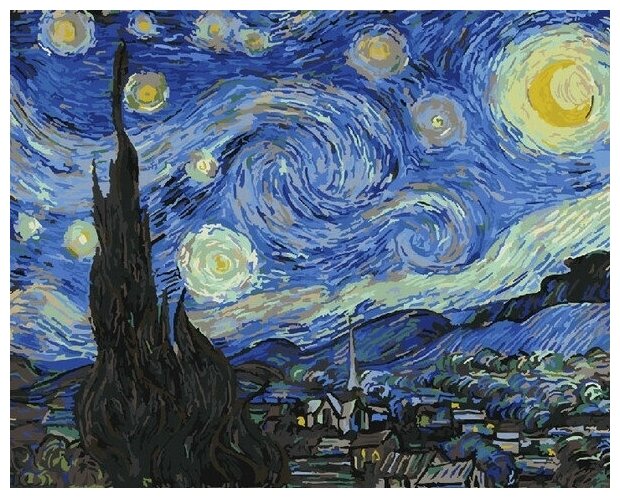 Картина по номерам на холсте 40х50 на подрамнике. GX4756 Звездная ночь. Ван Гог