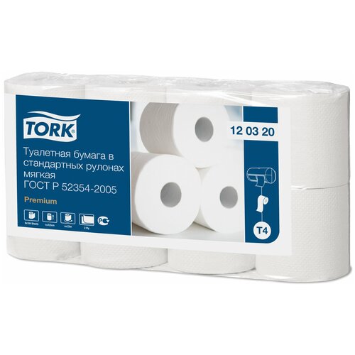 Бумага туалетная TORK (Система Т4), 2-слойная, спайка 8 шт. х 23 м, Premium, 120320 (цена за 1 ед. товара)
