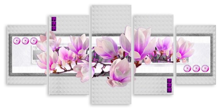 Модульная картина на холсте "Нежно-розовые магнолии" 90x45 см