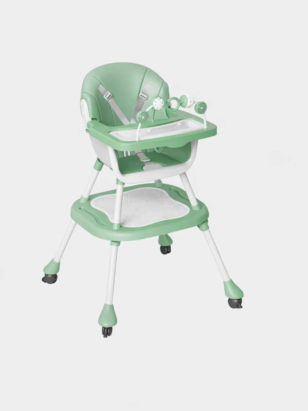 Детский стул для кормления+шезлонг+съёмный стол+мягкая подушка+ремни безопасности+корзина