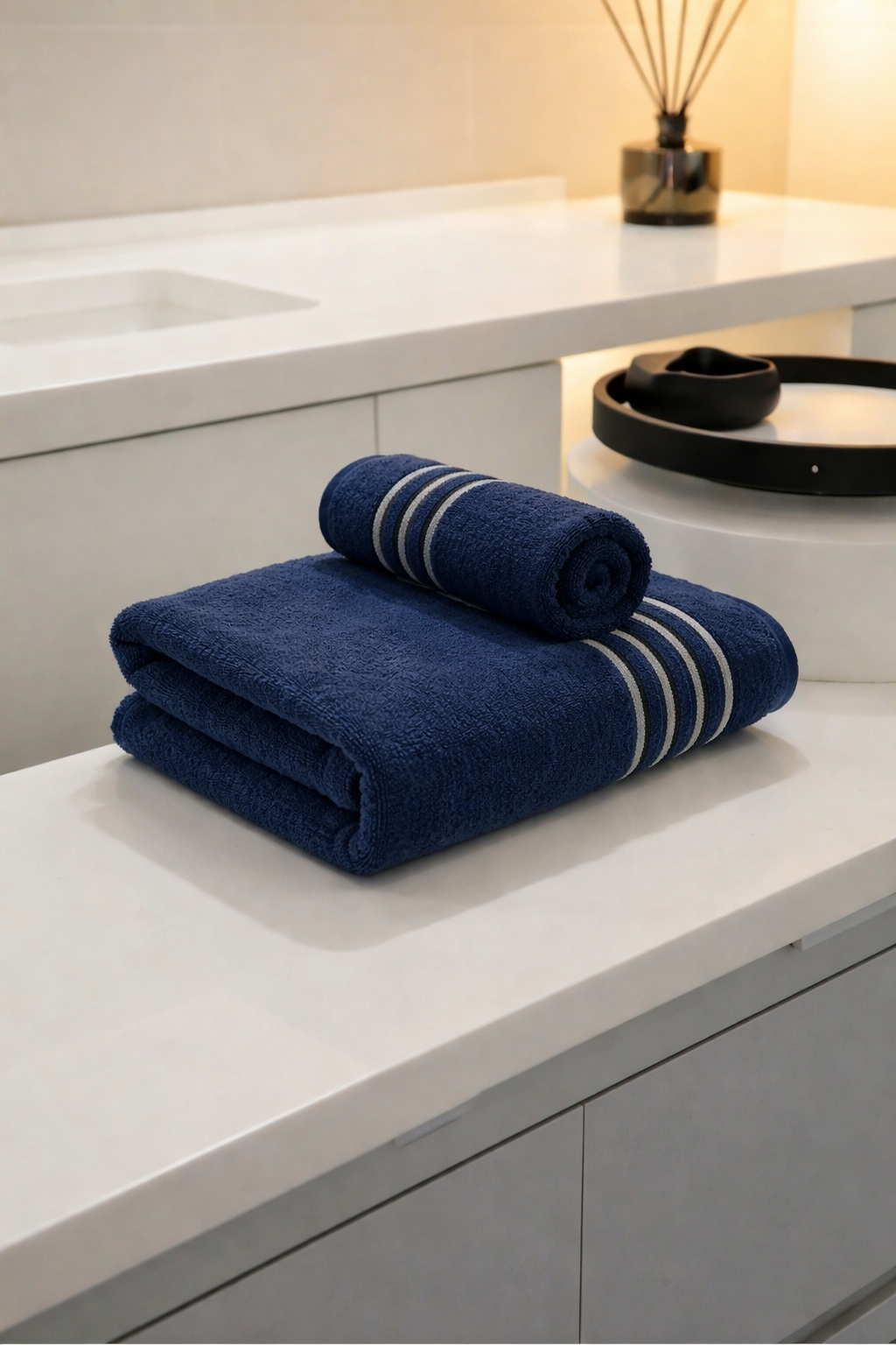 Набор полотенец, махровая ткань, хлопок, для лица, банные, темно-синий, 2 шт — фото 1