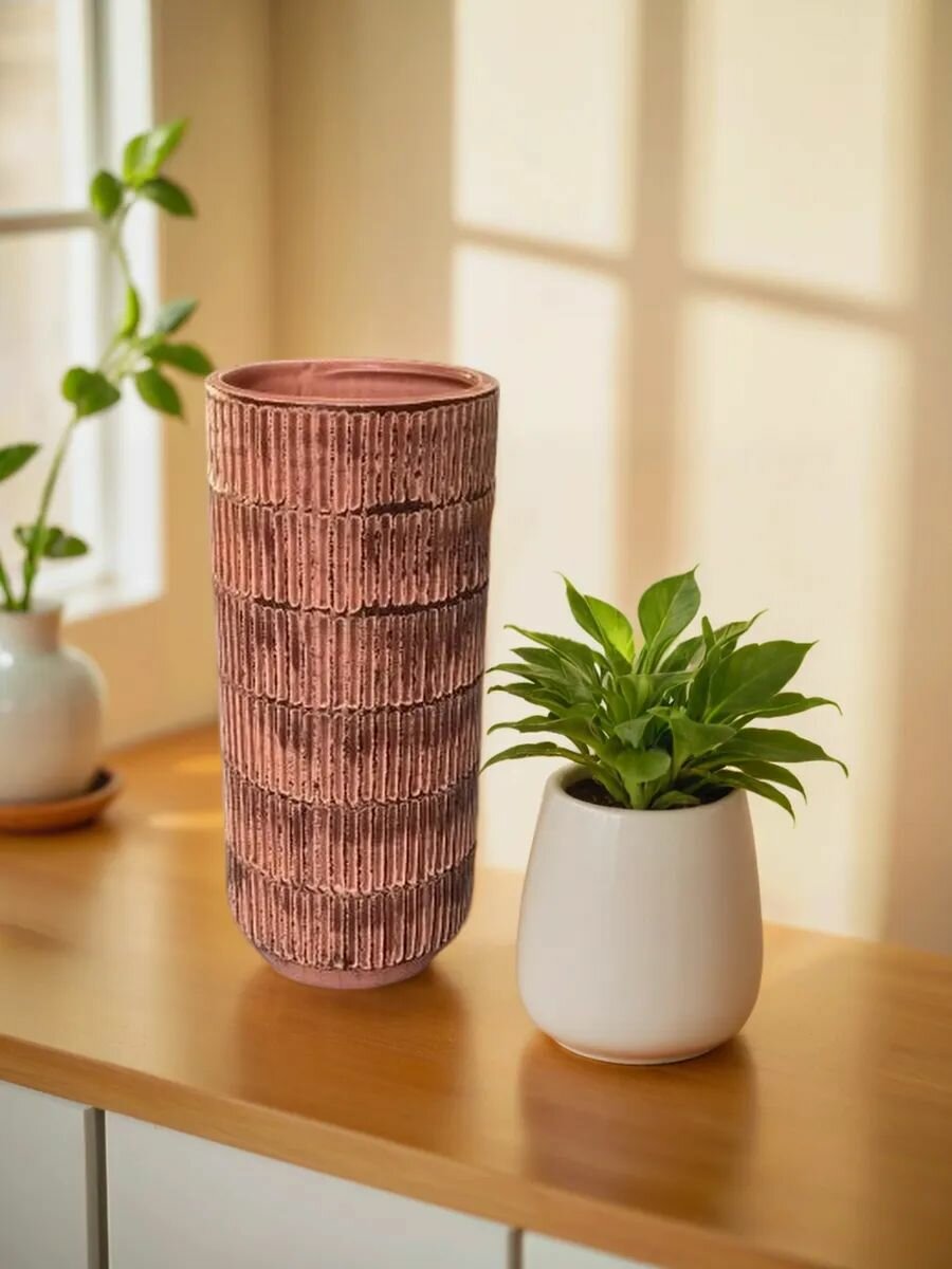 Ваза керамическая, 9*9*20см, настольное размещение, цвет розовый — фото 1