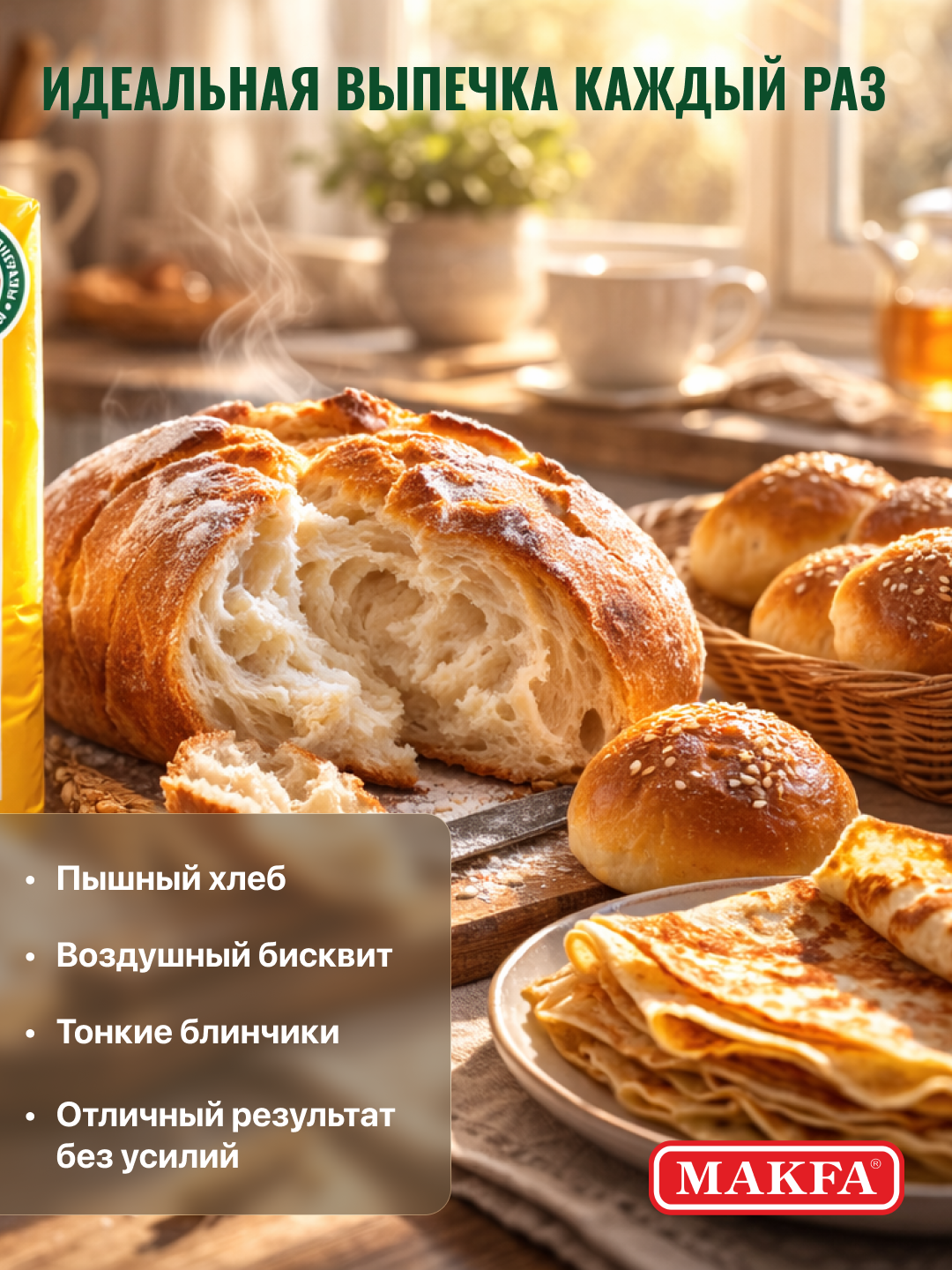 Makfa мука пшеничная высший сорт, 1 кг — фото 1