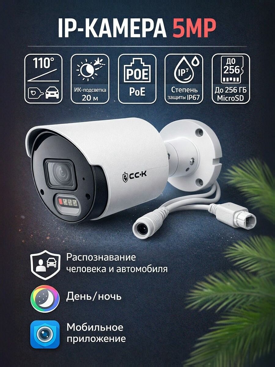 Видеокамера IP СС-СК RS-CH256M4CK-TF-LW28PW-M, Bullet 5Мп, ИИ, 2.8 мм, с микрофоном