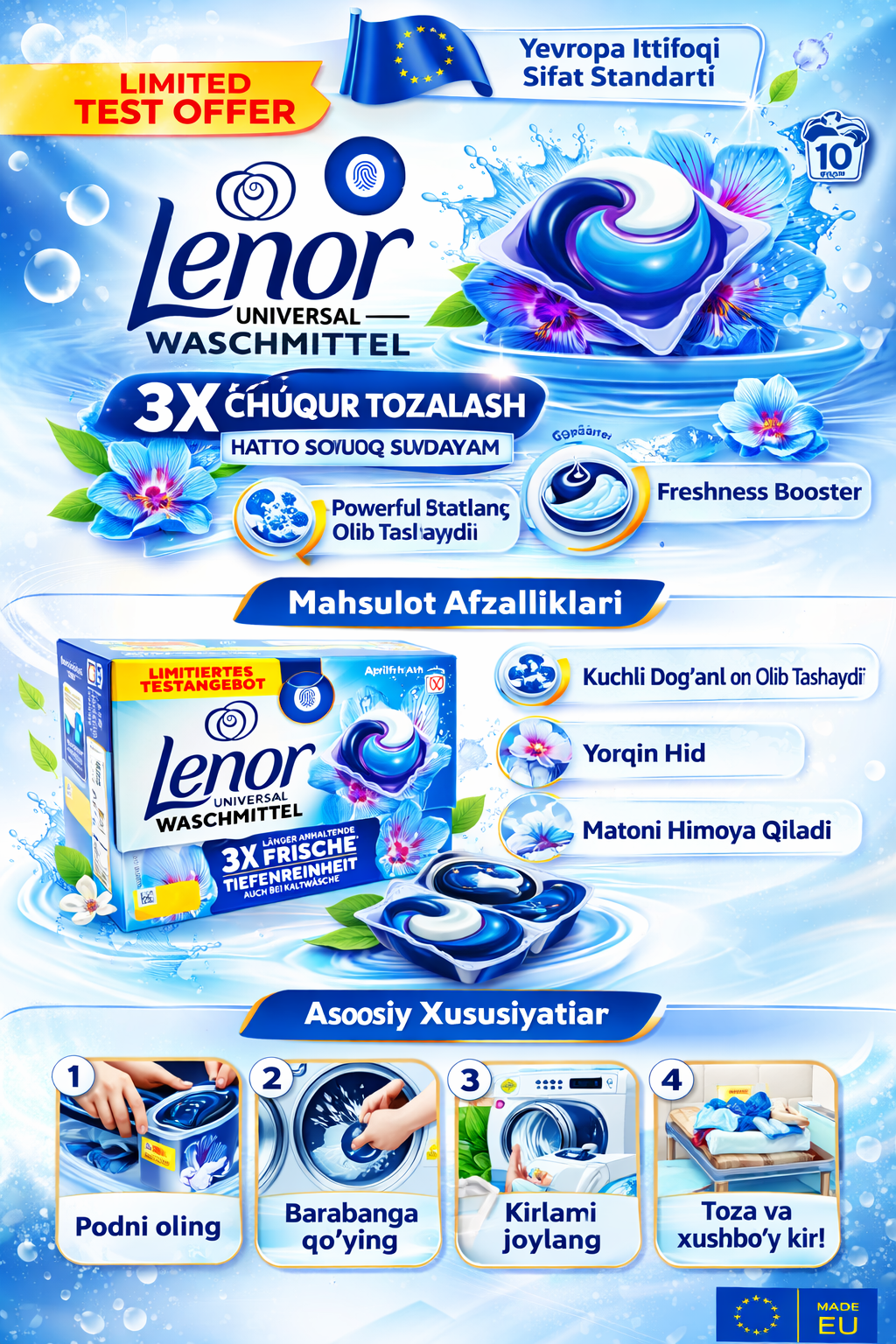 Капсулы для стирки Lenor UNIVERSAL WASCHMITTEL, 10 шт. по 20.1 г, Европа