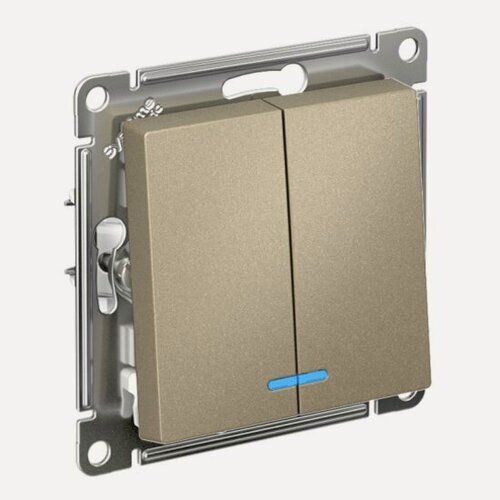 Изображение товара Выключатель 2-клавишный с подсветкой Systeme Electric (schneider Electric) SCHNEIDER ELECTRIC ATLASDESIGN, сх.5а, 10АХ, механизм, шампань, ATN000553