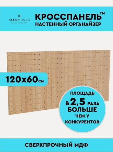 Изображение товара Перфорированная панель МДФ абботт Хоум Кросспанель, 120 х 60 см, настенный органайзер цвет дуб