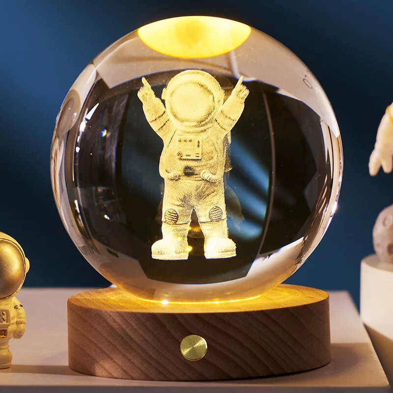 6 см Ночник с Астронавтом Зарядным, 3D Хрустальный Шар, Светодиодная Настольная Лампа