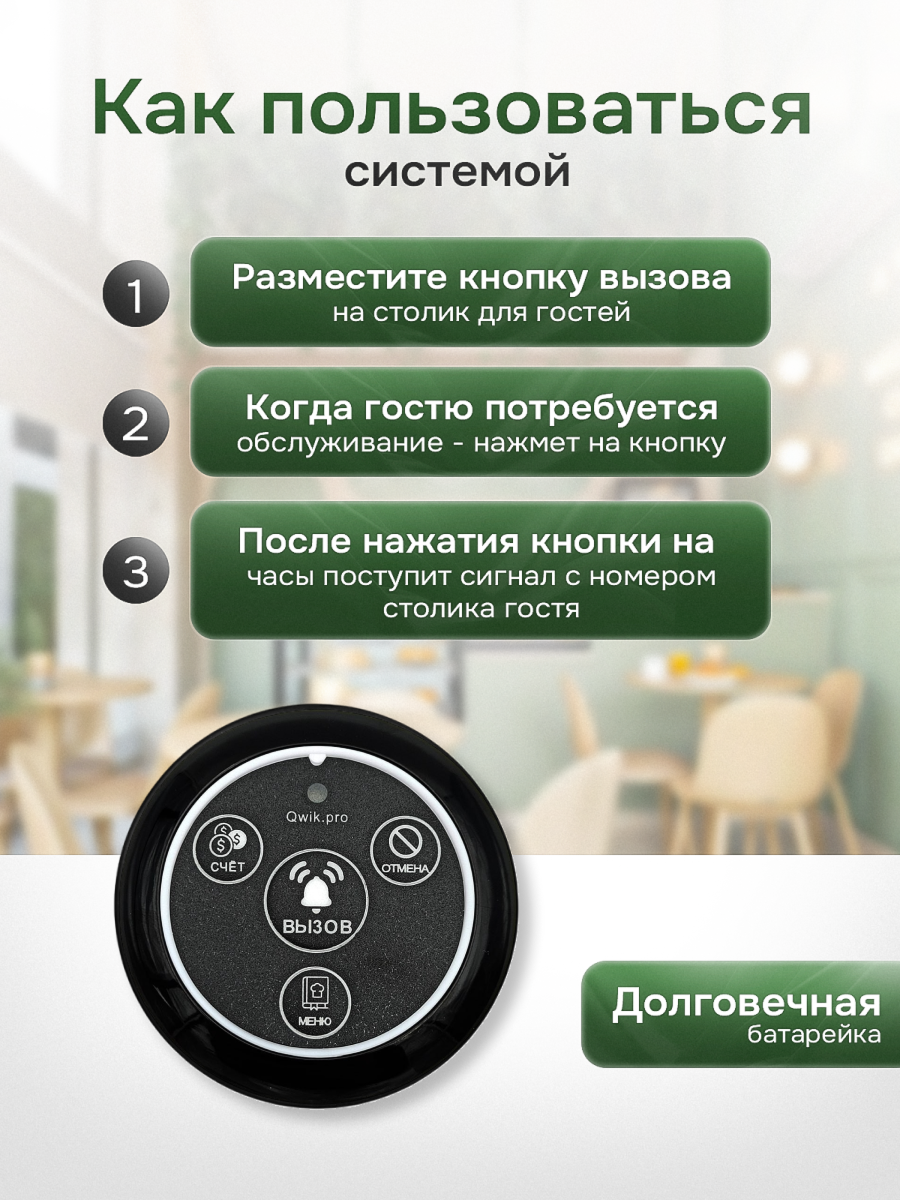 Пейджер для ресторана и кафе - беспроводная система вызова персонала, дистанционные пейджеры (2+10) — фото 1