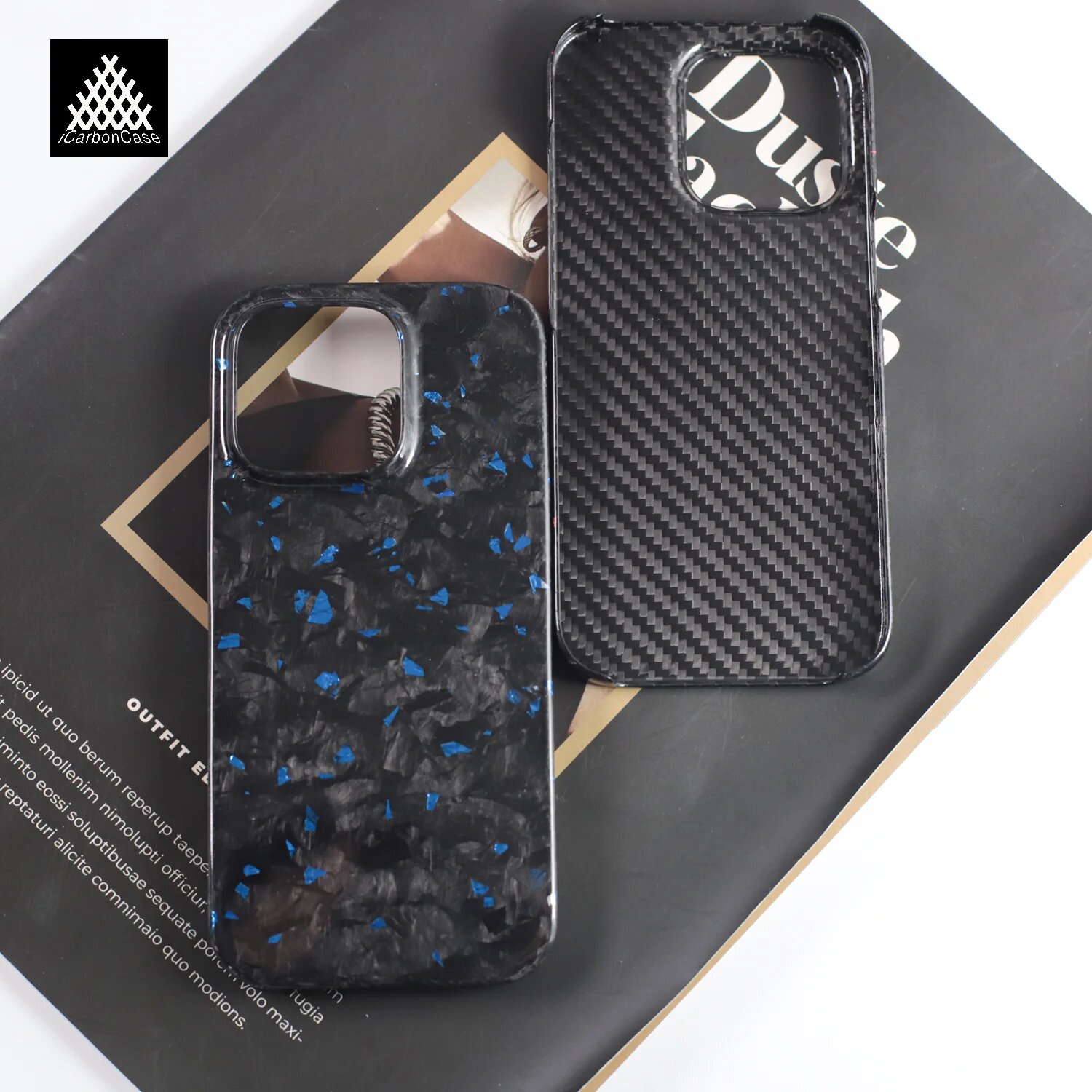 100% Настоящий кованый чехол из сухого карбона для iPhone 16, Айфон 15 Про Макс, Черный, Forged Blue