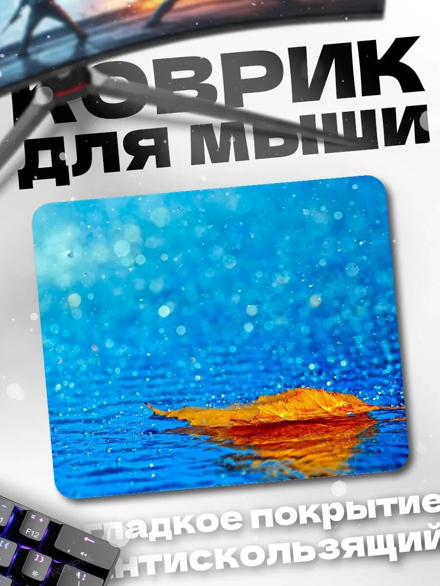 Коврик для мыши Осенний лист под дождем