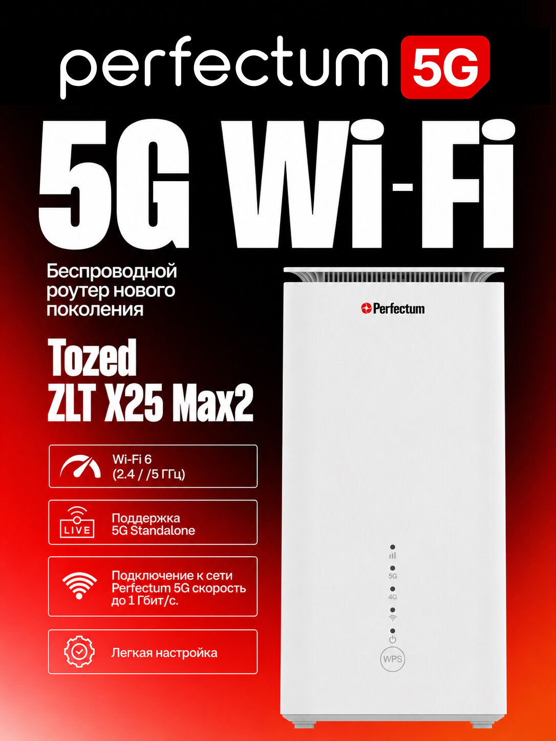 5G Wi-Fi роутер от Perfectum Tozed X25 Max + Сим-карта(только для г. Ташкент и Ташкентская область)