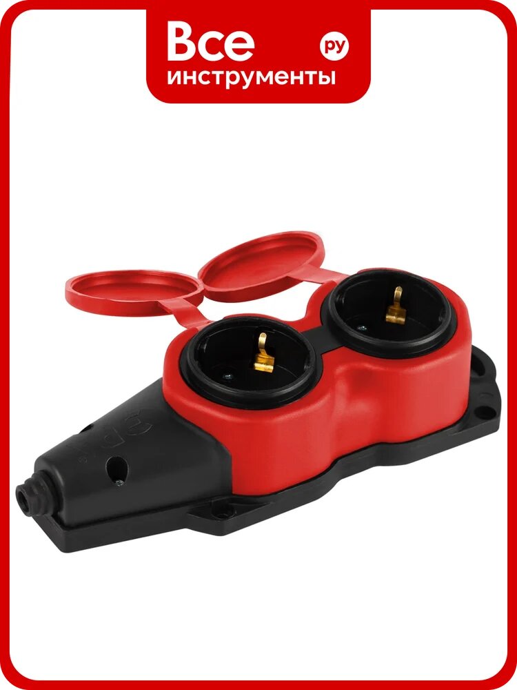 Колодка ЭРА KX-2e-RED-IP44 каучуковая, с заземлением, 2 розетки, 16A, IP44, красная Б0068443