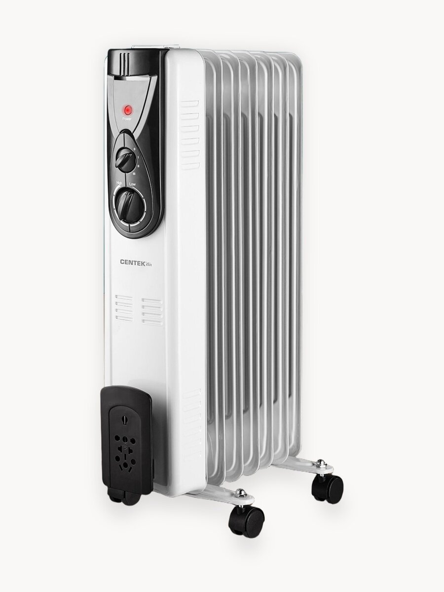 Масляный обогреватель CENTEK CT-6200: 7 секций, 15 м2, терморегулятор, защита от перегрева, белый