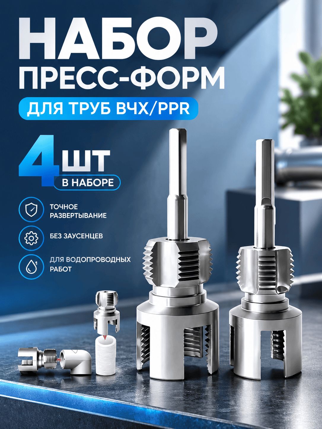 Набор клуппов для нарезки резьбы на трубах ПВХ и PPR, 2 шт, 1/2" и 3/4", инструмент для водопровода