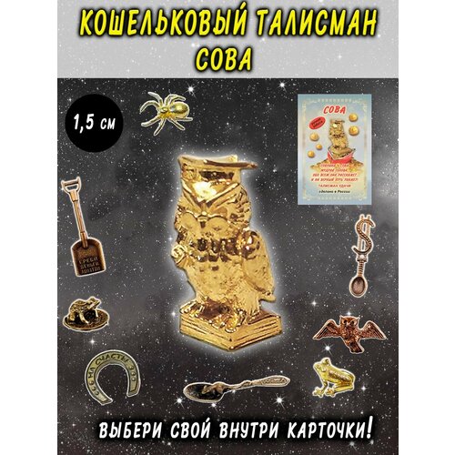 фото Оберег (талисман), кошельковый амулет латунный, фигурка в кошелёк, денежный сувенир (подарок) "сова, совушка знаний" оптимабизнес