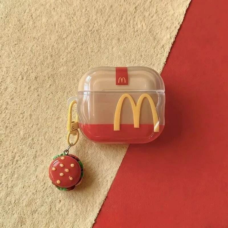 Чехол для AirPods 3 в виде пакета McDonald's, коричневый, контрастный дизайн, с брелоком